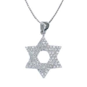 925 Silver Jewish Star of David White CZ Pendant Necklace