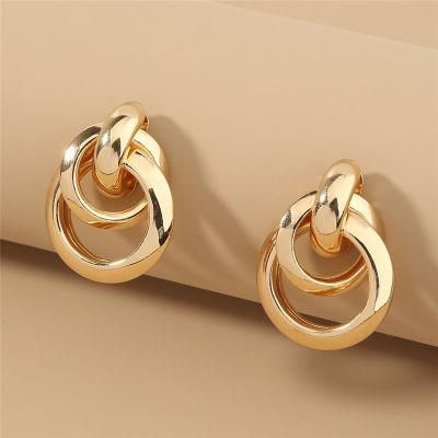 Hot Sale Gold Plated Wholesale Fine Jewelry Interlocking Round Circle Chunky Design Earrings