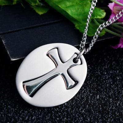 Men&prime;s Long Titanium Steel Pendant Cross-Folded Oval Necklace