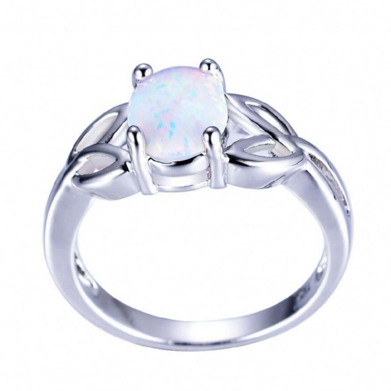 Classic Female White Oval Opal Jewelry Trendy 925 Sterling Silver Wedding Rings for Women Charm Bridal Hollow Engagement Ring