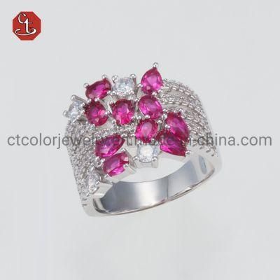 Fashion Ruby Gemstone CZ Silver Ring
