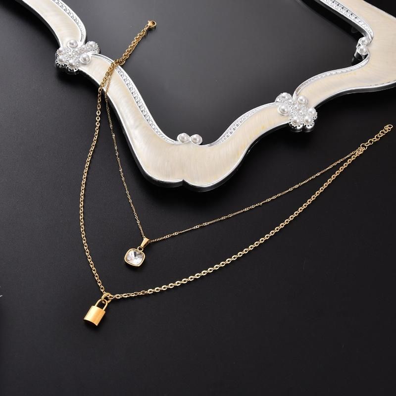 Love Lock Pendant Jewelry Gold Plated Metal Fashion Layering Necklace Crystal Pendant Jewelry