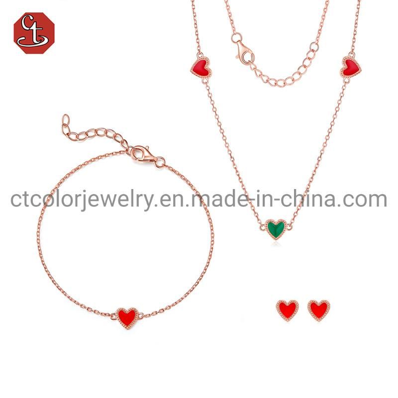 Wholesale 925 silver Gold plated Pendant Necklace Jewelry with Red Enamel Heart for Women