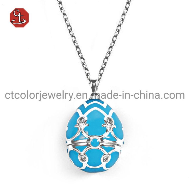 Turquoise Enamel Silver Necklace with Cubic Zircon Fashion 925 Sterling Silver Pendant and Necklace