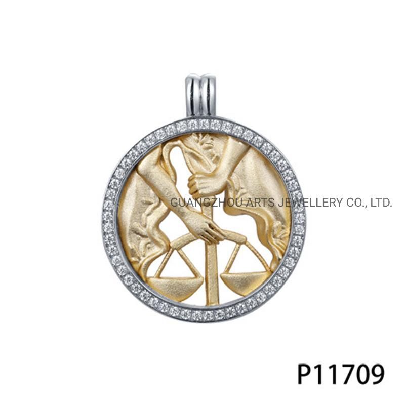 Gold Plating Horoscope Symbols in The Round Silver Pendant