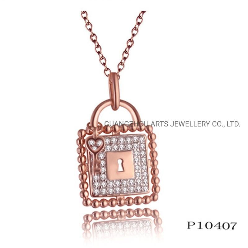 925 Sterling Silver Rose Gold Plating Perle Lock Pendant