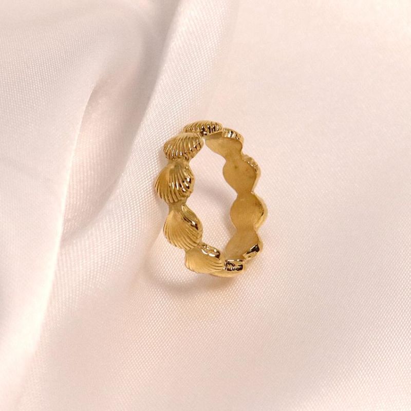 18K Gold PVD Plated 316L Stainless Steel Rings Finger Chunky Wedding Statement Jewelry Shell Freshwater Pearl Zircon Ring