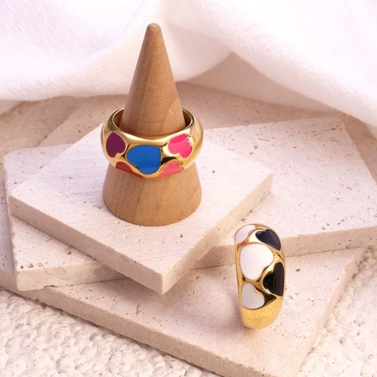 2022 New Arrival Vintage Yin Yang Enamel Rings Set for Women Flower Fashion Love Heart Finger Ring Jewelry Wholesale Price