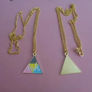 Stamped Triangle Colorful Enamelled Jewelry Charm Necklace Pendant Gold &amp; Silver Tones