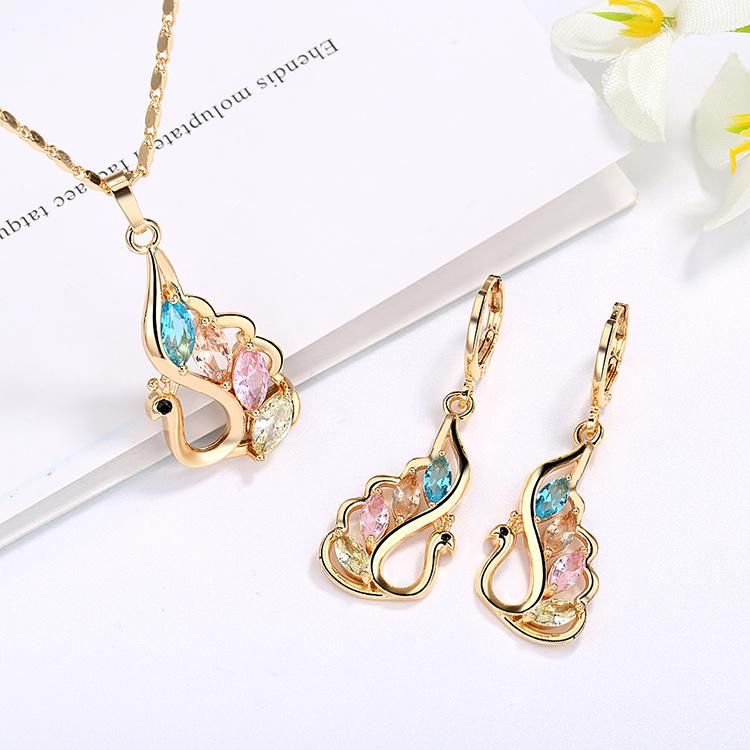 Colorful Dubai Cheap Bridal 18K Gold Plated Zircon Necklace Jewelry Set with Earring