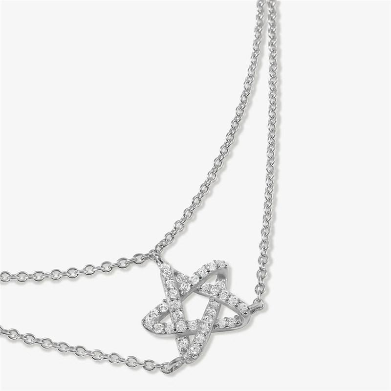 Trendy 2022fashion Women Jewelry Rhodium Sterling Silver Chunky Star Pendant Necklace in 2 Rows Chain Design