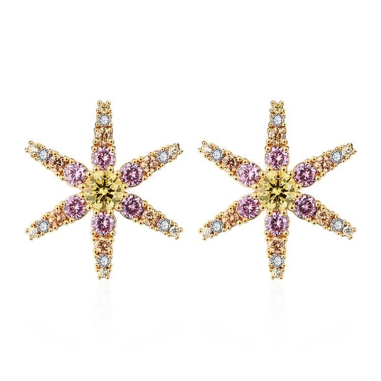 Hot Recommended Gold Plated Flower Stud Earring with Cubic Zirconia