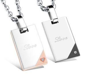 Fashion Personality Rectangle Couple Pendants Necklaces with Micro Inlay Cubic Zircon for Birthday Gifts