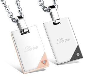 Fashion Personality Rectangle Couple Pendants Necklaces with Micro Inlay Cubic Zircon for Birthday Gifts