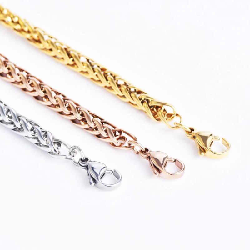 Stainless Steel Wheat Chain Custom Length Necklace with Clasp Three Colors for Handbag Chains Accessories