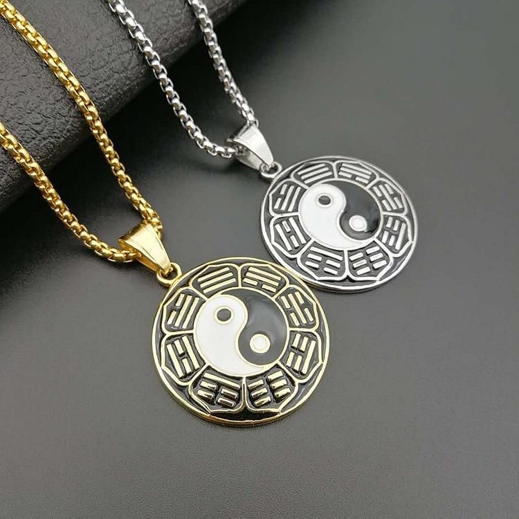 Titanium Steel Color Gold Plated Paint Bagua Array Necklace