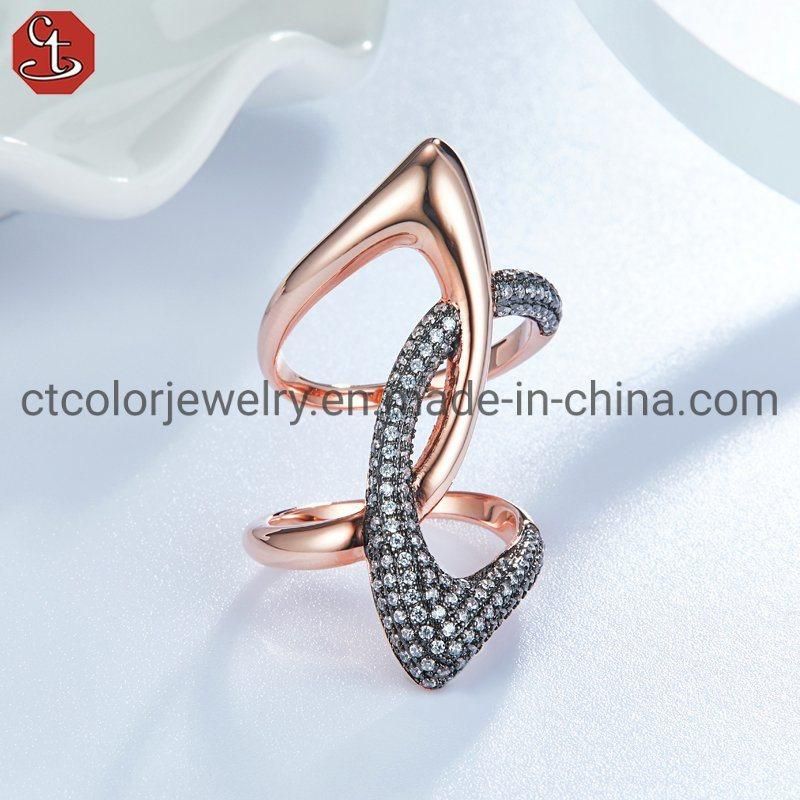 New Hiphop 925 Silver Two Tone Color Cubic Zircon Stone Ring Charm Jewelry