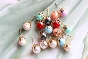 9 Color 8mm Bead Rose Gold Color Alloy Small Stud Earrings