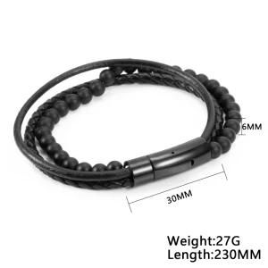 Fashion Stainless Steel Specilly Clasp Natural Stone Men Weave Leather Bracelet