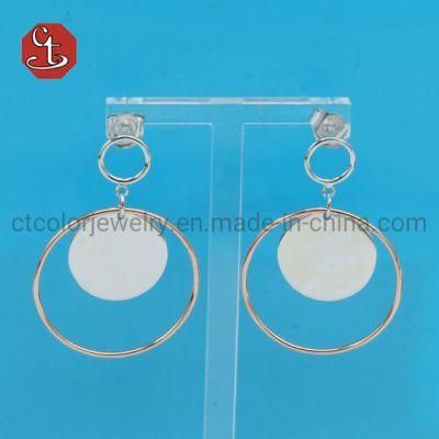 Double different size Round Circle Plain Plate Dangle Earring Brass &amp; Silver Jewelry