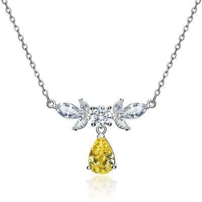 Luxurious Yellow Diamond Costume Jewelry Pendant Necklaces 925 Sterling Silver Water Drop 5A Zircon Necklace