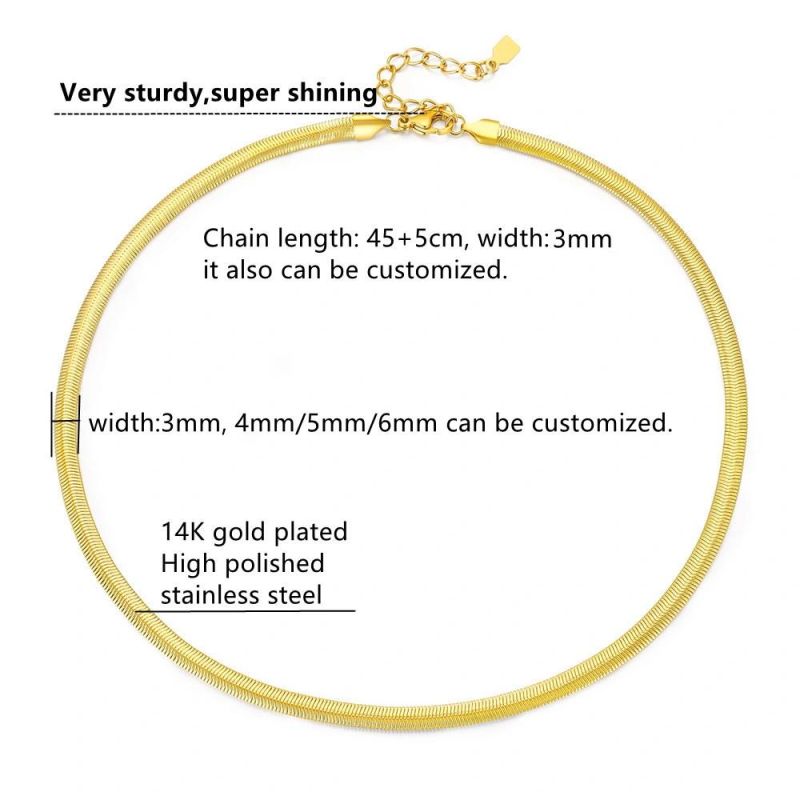 Stainless Steel Flat Snake Chain of 3mm Wide14K/18K Gold Plated
