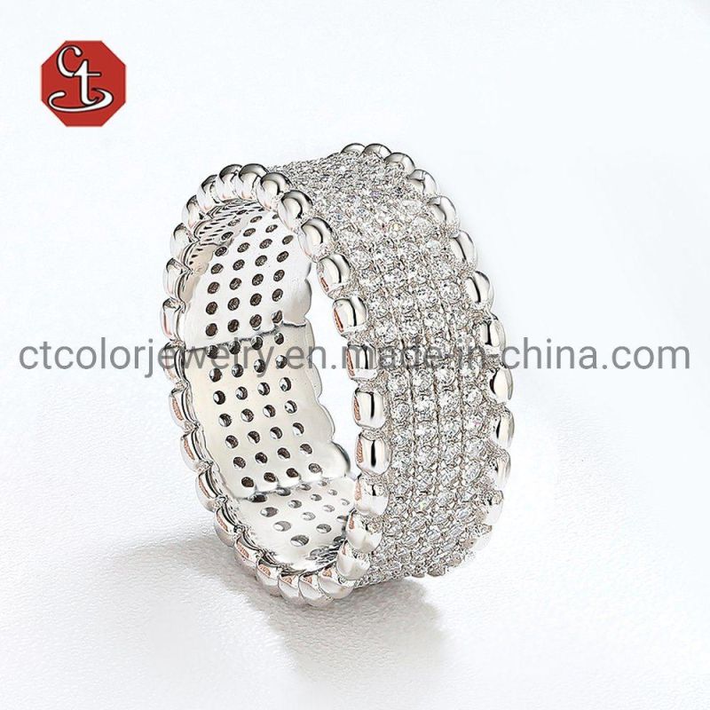 Fine Jewelry 4 Rows Band Ring Cubic Zircon Silver Ring for Wedding