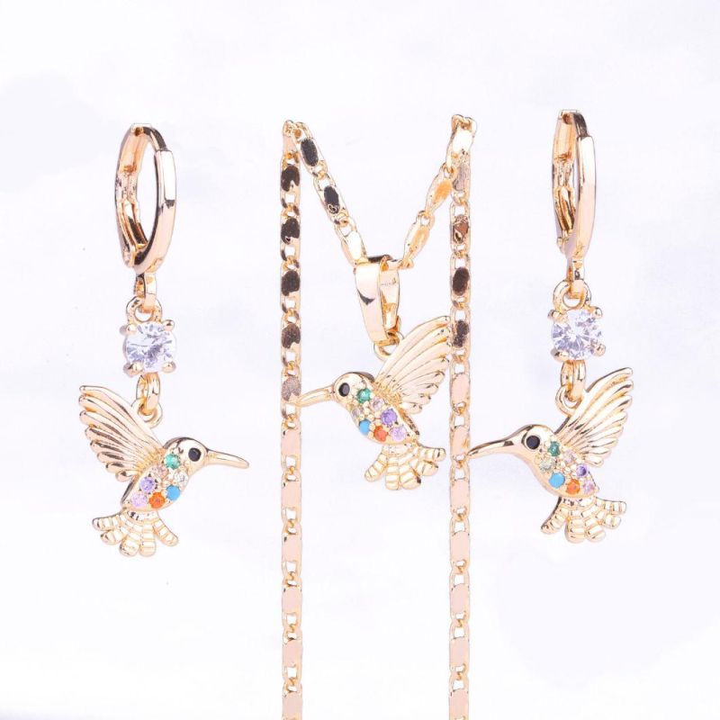 Costume Jewellry Pearl Dangle 18K Gold Plaetd Jewelry Set with Cubic CZ