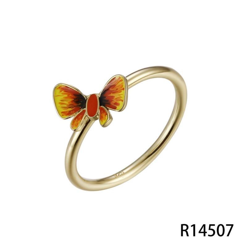 Yellow Girl Coated Lovely 925 Silver Enamel Animal Ring