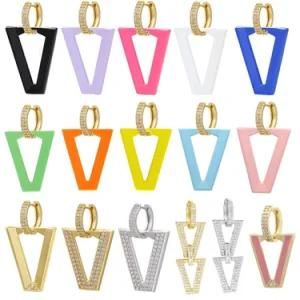 2021 Fashion Geometric Colored Triangle Small Hoop Dangle Earrings for Women