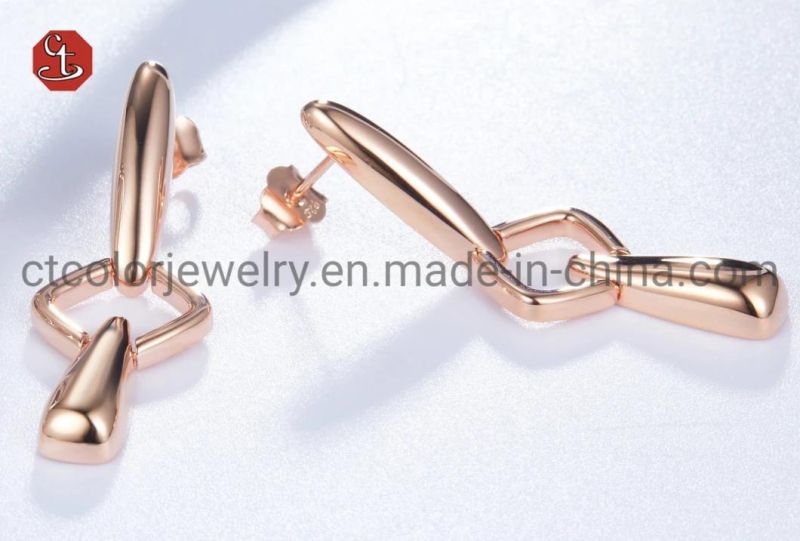 Fashion 925 Sterling Silver Jewelry Minimalist Rose Gold Plated Earring