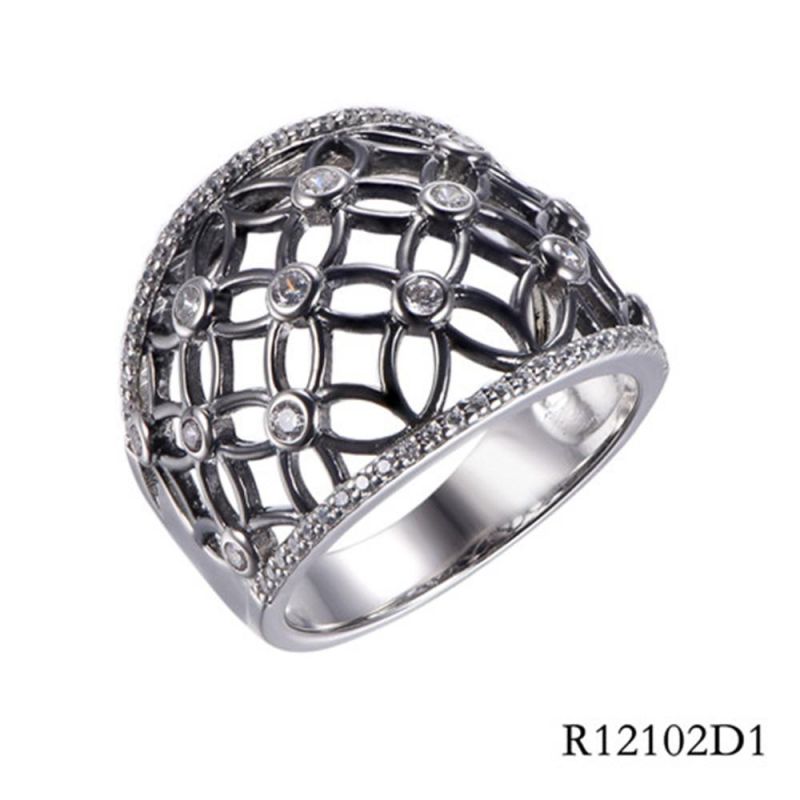 Hot Sale 925 Sterling Silver with CZ Reticulation Hollow Ring