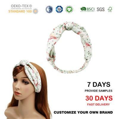 Luxury Style Printed Hair Hoop Silk Headband for Girls Accept Customized Color