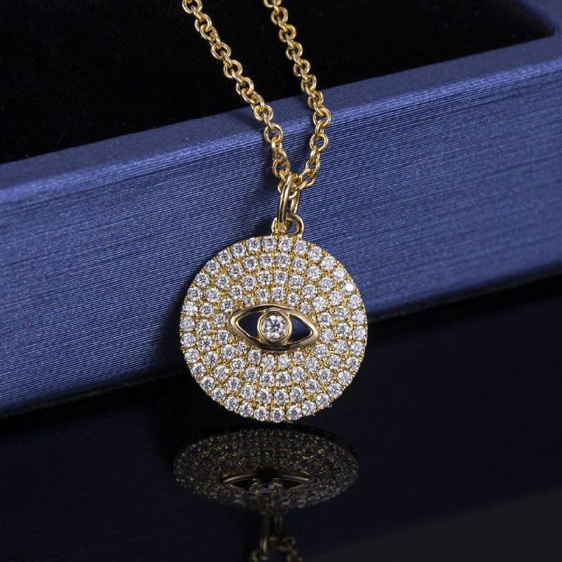 Fashion Accessories 925 Sterling Silver Gold Plated Pave Moissanite Diamond Pendent Large Evil Eye Necklace