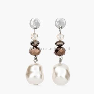 Fashion Jewelry White Pearl &amp; Crystal 2017 New Statement Silver Plated Drop Earrings for Women