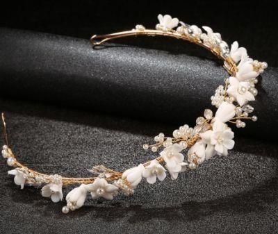 Bridal Wedding Pearl Crystal Clay Tiara Crown Headpiece for Brides