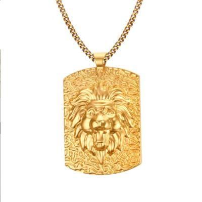 Personality Jewelry Men&prime; S Fashion Jewelry Pendant 53mm Titanium Steel Lion Head Gold Pendant with Gold Grinding Chain
