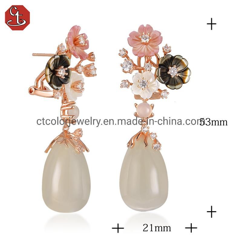 2022 Wholesale fashion MOP flower earring 925 silver fresh water pearl earrings