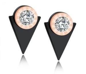 Black Triangle Stud Earrings for Women Metal Geometric Roman Letters AAA Cubic Zirconia Wedding Earrings for Brides Crystals