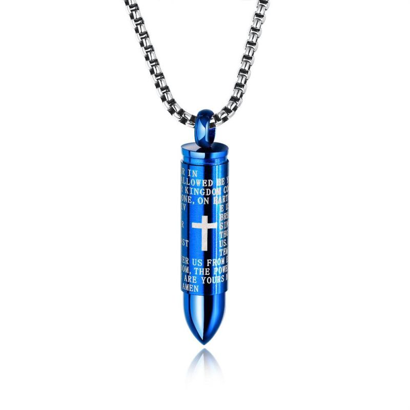 Men′ S Stainless Steel Bullet Crucifix Pendant Necklace with Stainless Steel Chain