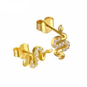 2021 Wholesale 925 Sterling Silver 18K Gold Plated Custom Designer CZ Snake Earrings for Women