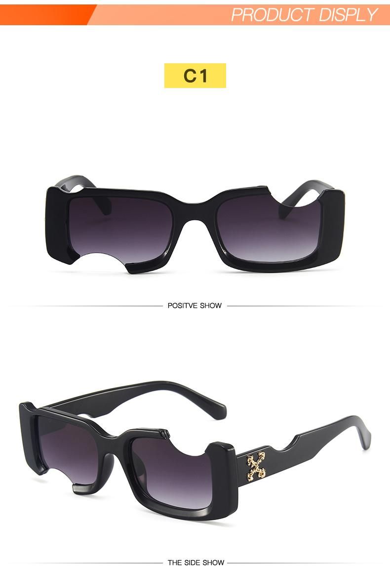Personality Frame Sunglasses Female Notch Square Small Face Sunglasses Male Trend European and American Street Shooting Cross-Border Glasses