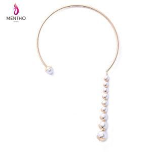 New European and American Personal Simple Alloy Choker Necklace Long Pearl Chain Pendant