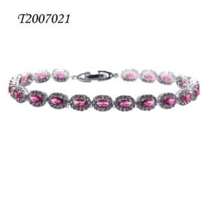 Fashion Jewelry Silver Bracelet with Ruby Stone in Rhodium Plating