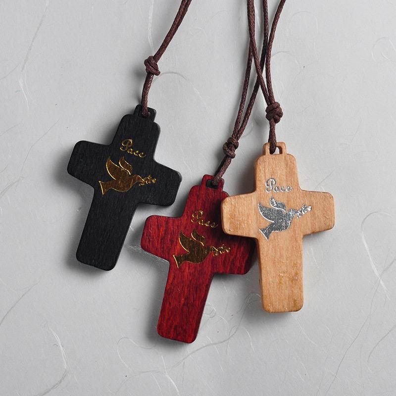 Good Shepherd Printed Wooden Crucifix Necklace