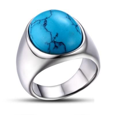 Polished Ring Turquoise Ring Stainless Steel Jewelry