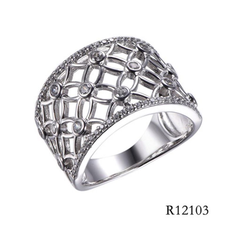 Hot Sale 925 Sterling Silver with CZ Reticulation Hollow Ring