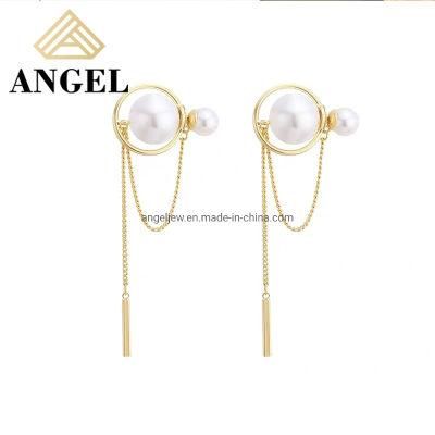 Luxury 925 Sterling Silver Pearl Earring Gold Jewelry with Chain