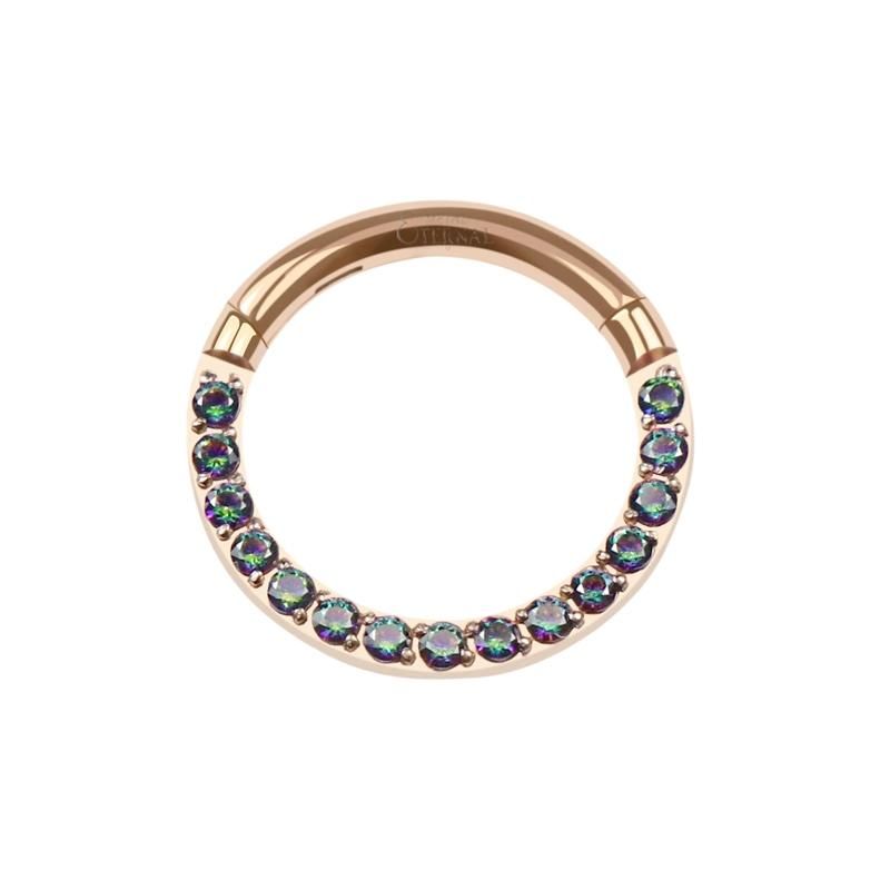 Eternal Metal ASTM F136 Titanium PVD Rose Gold Plated Rainbow Cubic Zircon CNC Setting Piercing Segment Ring Clicker