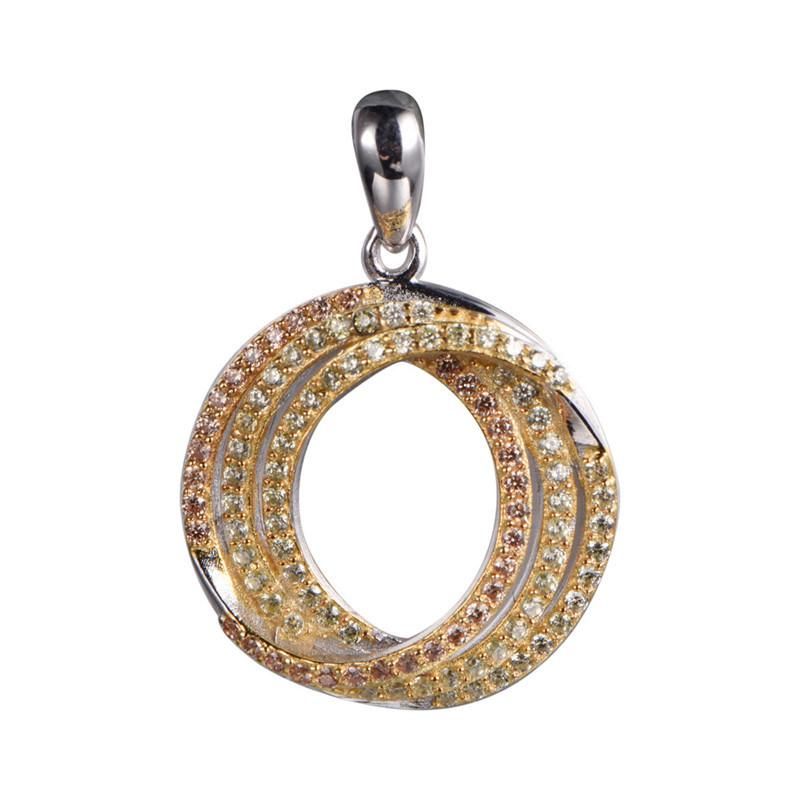 UPS and Downs Round Shaped Pave Setting Fashion Silver Pendant